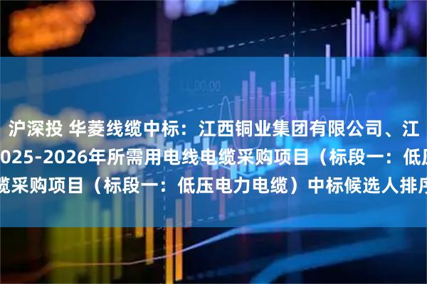 沪深投 华菱线缆中标:江西铜业集团有限公司、江西铜业股份有限公司2025-2026年所需用电线电缆采购项目(标段一:低压电力电缆)中标候选人排序公示